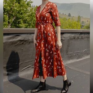 Mata Traders Aditi Wrap Dress in Modern Objects Cranberry